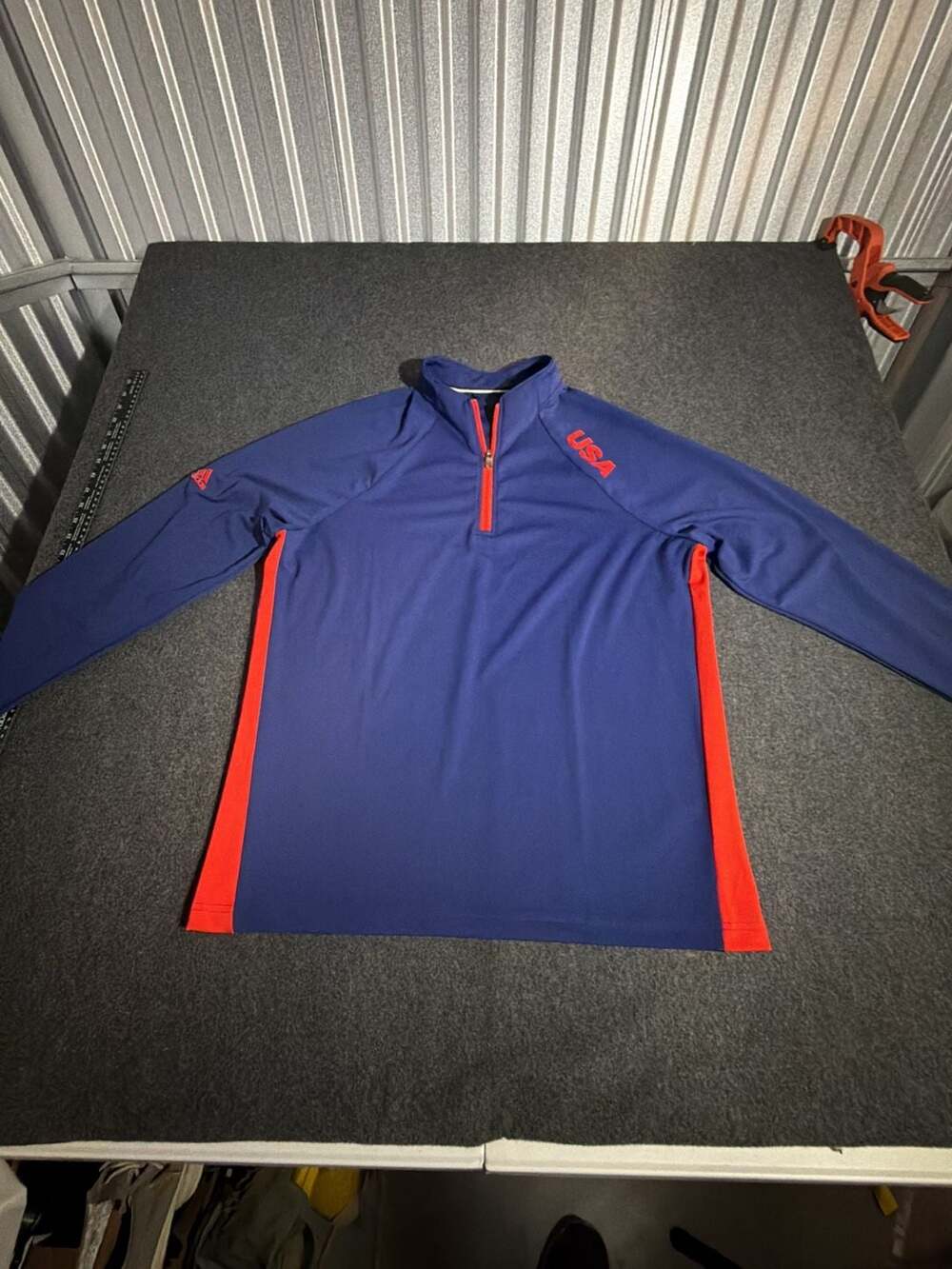 Adidas USA Quarter Zip Pullover Size L Blue Red
